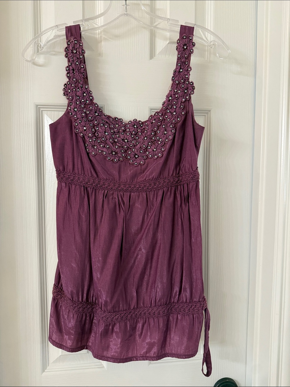 Beaded Plum Sleeveless Camisole Tank Top